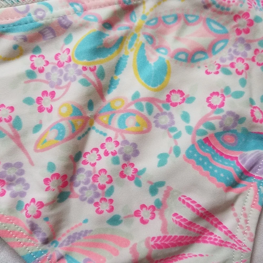 Children's Place Pink/White Kids Butterfly Tankini Set 3 Piece Girls Large 10/12